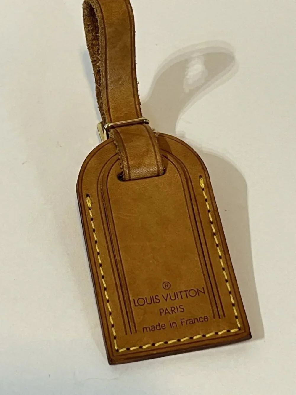 Authentic Louis Vuitton Vachetta Leather Luggage Tag Brass Buckle Made France